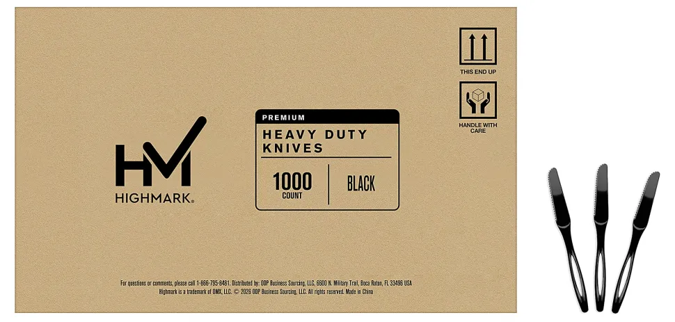 Highmark® Plastic Utensils, Full-Size Knives, Black, Box Of 1,000 Knives