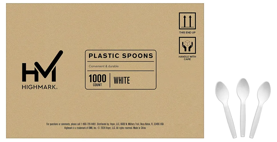 Highmark® Plastic Utensils, Medium-Size Spoons, White, Box Of 1,000 Spoons