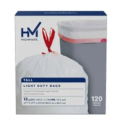 Highmark™ Tall 0.6 mil Drawstring Kitchen Trash Bags, 0.6 mil, 13 Gallon, 24