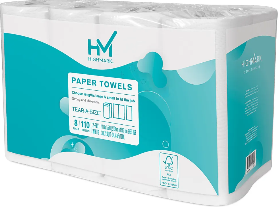 Highmark® Tear-A-Size® Kitchen 2-Ply Paper Towels, 5", White, 110 Sheets Per Roll, Pack Of 8 Rolls