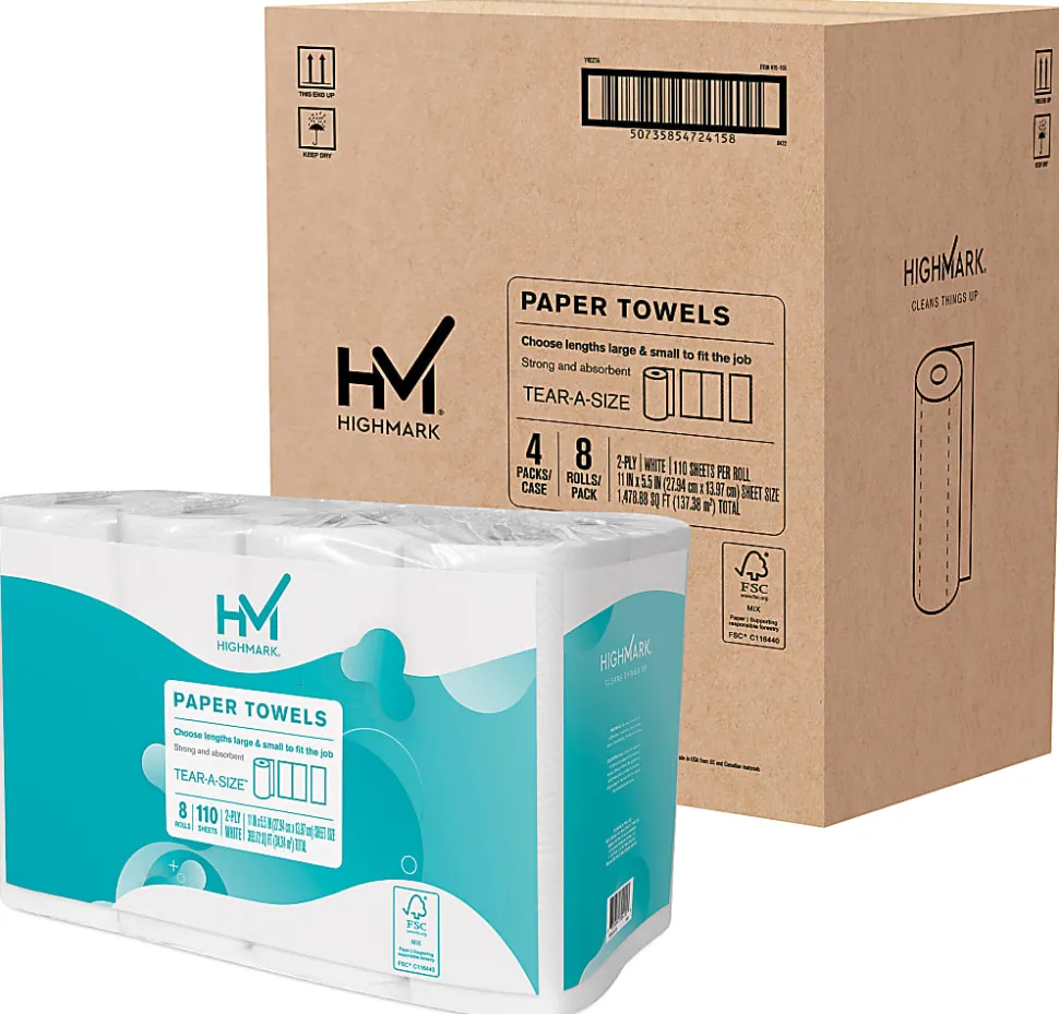 Highmark® Tear-A-Size® Kitchen 2-Ply Paper Towels, 5", White, 110 Sheets Per Roll, Pack Of 8 Rolls