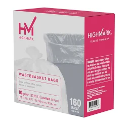 Highmark⢠Wastebasket Trash Bags, 0.34 mil, 10 Gallon, Clear, Box Of 160 Bags