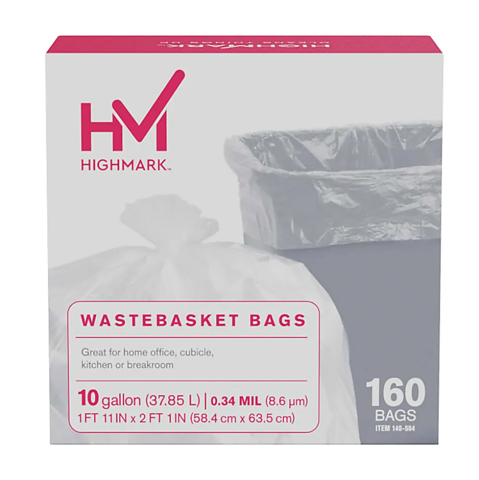 Highmark™ Wastebasket Trash Bags, 0.34 mil, 10 Gallon, Clear, Box Of 160 Bags