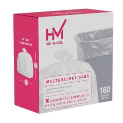 Highmark™ Wastebasket Trash Bags, 0.34 mil, 10 Gallon, Clear, Box Of 160 Bags