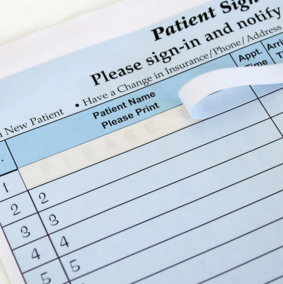 HIPAA Compliant Patient/Visitor Privacy 2-Part Sign-In Sheets, With Out-Of-Country Box, 8-1/2" x 11", Blue, Pack Of 250 Sheets