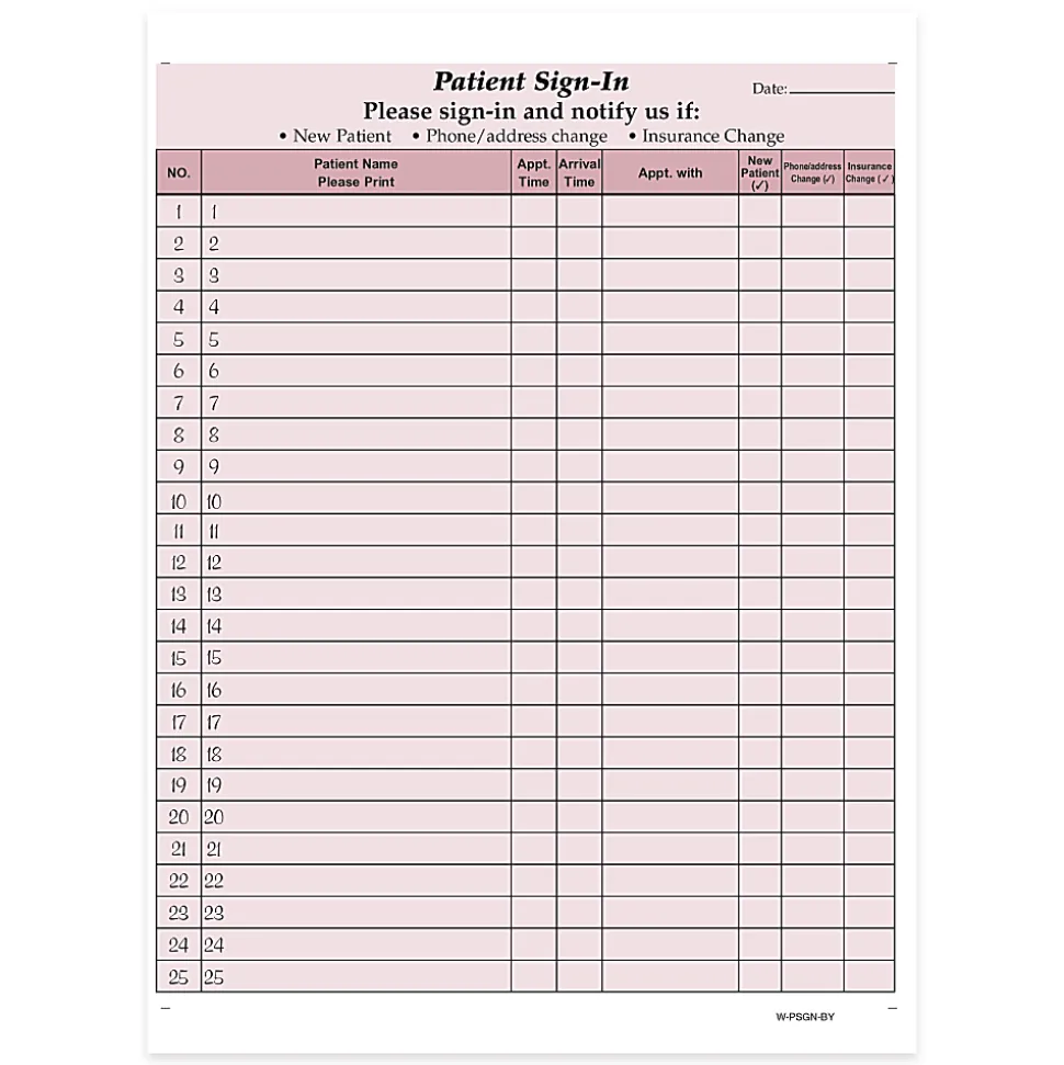 HIPAA Compliant Patient/Visitor Privacy 2-Part Sign-In Sheets, 8-1/2" x 11", Burgundy, Pack Of 500 Sheets