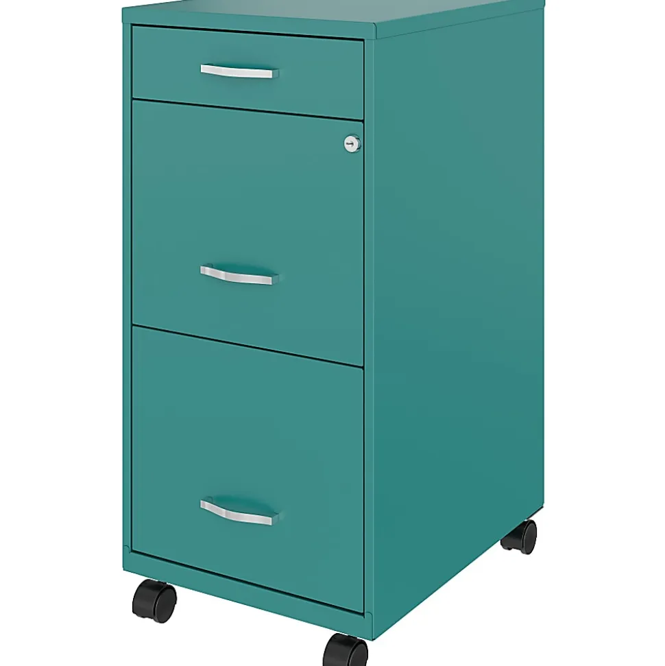 Hirsh Space Solutions SOHO Organizer 18"D Vertical 3 Drawer Mobile File Cabinet, Teal