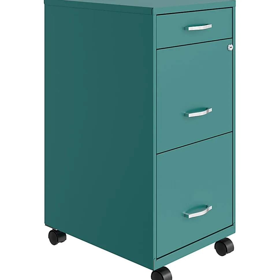Hirsh Space Solutions SOHO Organizer 18"D Vertical 3 Drawer Mobile File Cabinet, Teal