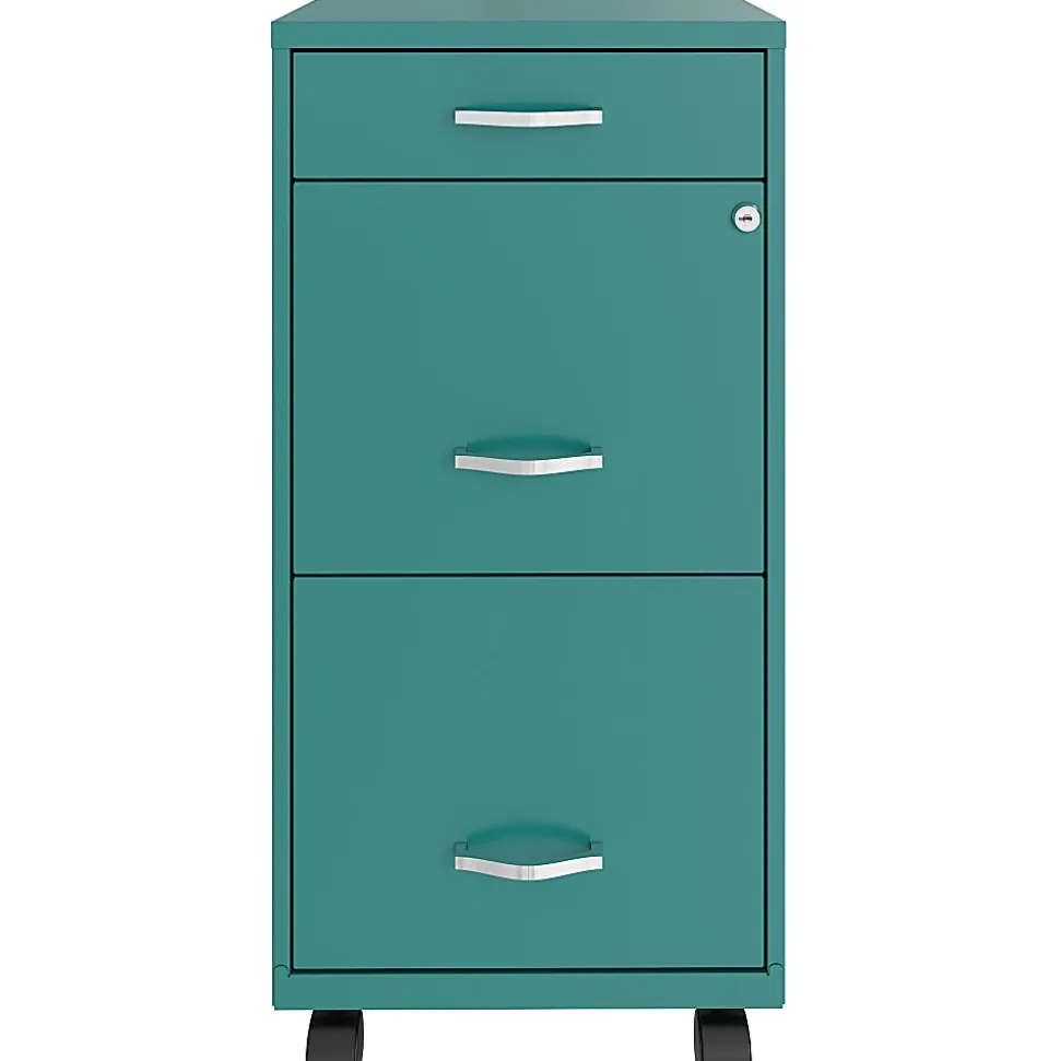 Hirsh Space Solutions SOHO Organizer 18"D Vertical 3 Drawer Mobile File Cabinet, Teal