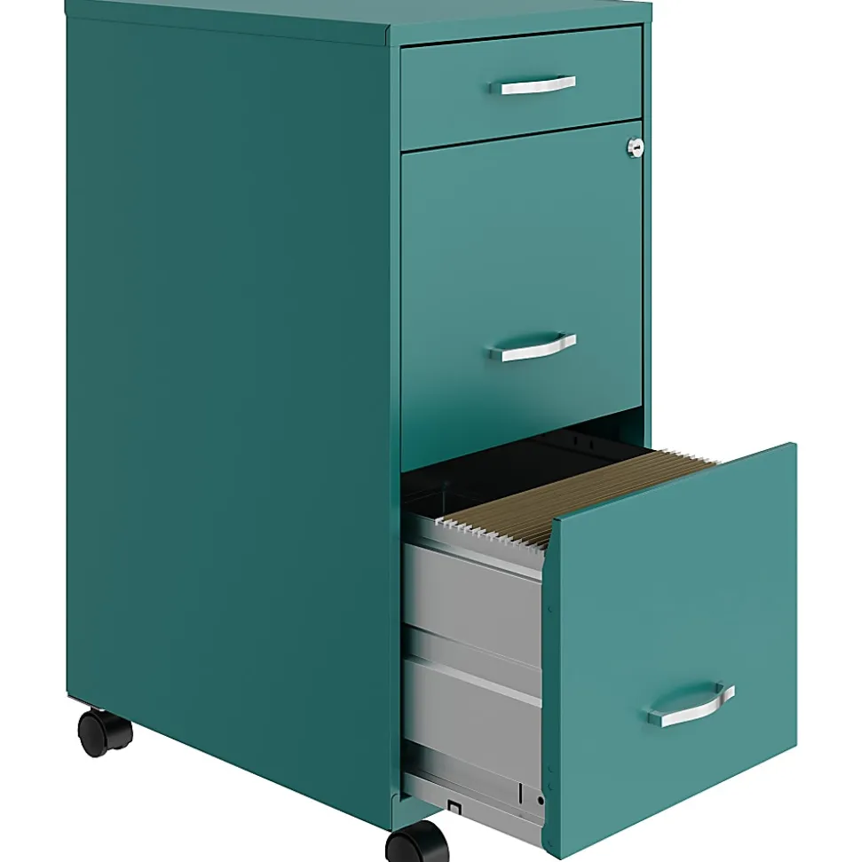 Hirsh Space Solutions SOHO Organizer 18"D Vertical 3 Drawer Mobile File Cabinet, Teal