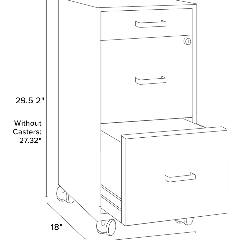 Hirsh Space Solutions SOHO Organizer 18"D Vertical 3 Drawer Mobile File Cabinet, Teal