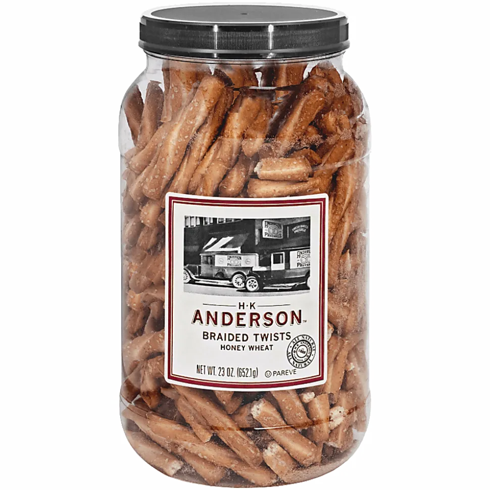 H.K. Anderson Anderson Pretzels, Honey Wheat Braided Pretzels, 23 Oz Tub