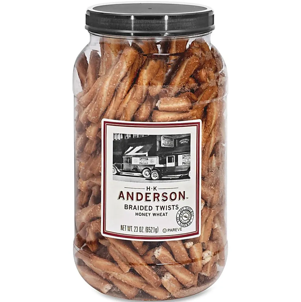 H.K. Anderson Anderson Pretzels, Honey Wheat Braided Pretzels, 23 Oz Tub