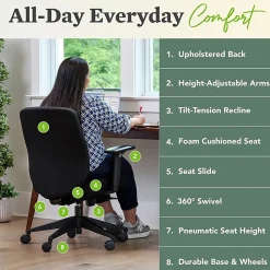 HON Altern Task Chair - Fabric, Foam Seat Material - Fabric Back Material - Black Frame Color - Mid Back - Black - Armrest - 1 Each