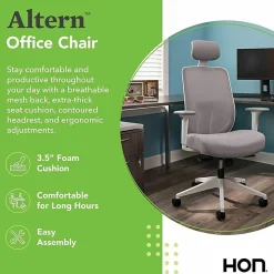 HON Altern Task Chair | Mesh Mid-Back |-Adjustable Arms | White Frame | Grey Fabric - Fabric, Foam Seat - ALTT1UMWHT