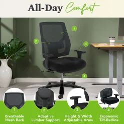 HON® Basyx Big & Tall Mid Back Task Chair, Black