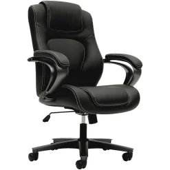 HON® Basyx Ergonomic Bonded Leather Fixed Arm Executive Chair, Black