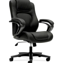 HON® Basyx Ergonomic Bonded Leather Fixed Arm Executive Chair, Black