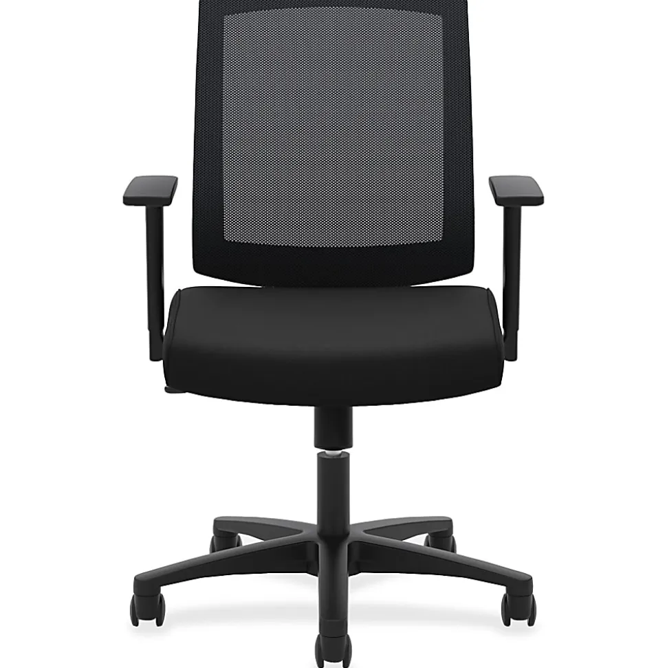 HON® Basyx Torch Task Chairs, Mesh Back, Fixed Arms, Black Seat, Fabric