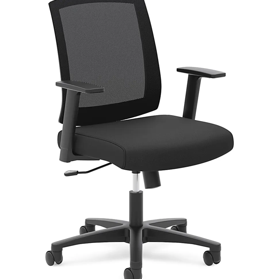 HON® Basyx Torch Task Chairs, Mesh Back, Fixed Arms, Black Seat, Fabric