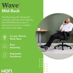 HON® Basyx Wave™ HVL712 Mid-Back Mesh Task Chair, Black