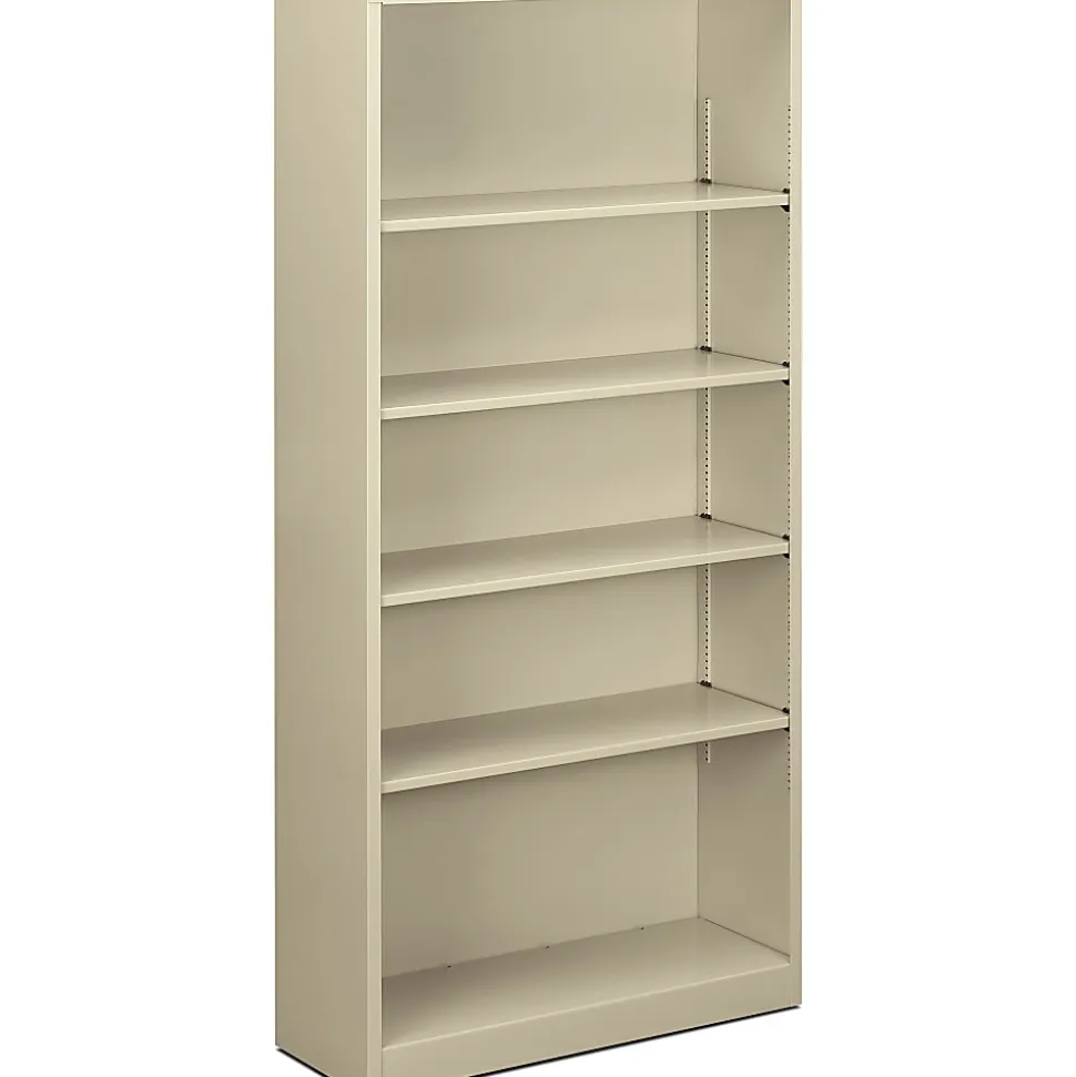 HON® Brigade® Steel Modular Shelving Bookcase, 5 Shelves, 72"H x 34-1/2"W x 12-5/8"D, Putty