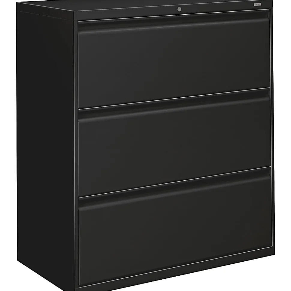 HON® Brigade® 800 36"W Lateral 3-Drawer File Cabinet, Metal, Black