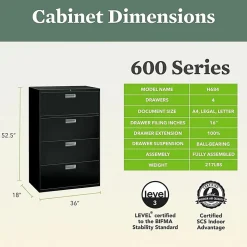 HON® Brigade® 600 36"W x 18"D Lateral 4-Drawer File Cabinet, Putty