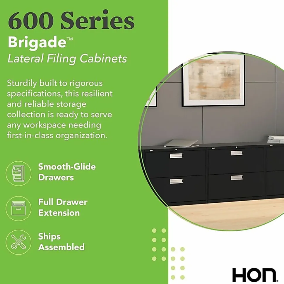 HON® Brigade® 600 36"W x 19-1/4"D Lateral 2-Drawer File Cabinet, Black