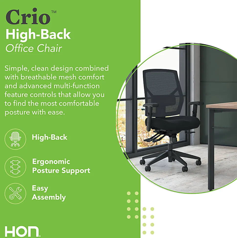 HON® Crio Fabric Mid-Back Task Chair, Asynchronous, Black