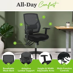 HON® Crio Fabric Mid-Back Task Chair, Asynchronous, Black