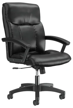 HON® Ergonomic Bonded Leather Padded Loop Arm Executive Chair, Black