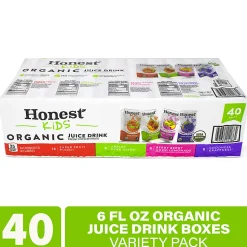 Honest Kids Organic Fruit Juice Drink Boxes Variety Pack, 6 Oz, Pack Of 40 Boxes