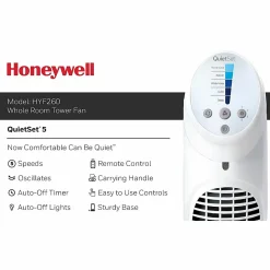 Honeywell QuietSet 5 Tower Fan - 5 Speed - Oscillating, Remote, Timer-off Function, Quiet, Sturdy, Electronic Control Panel, Touch Operation