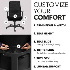 HON® Ignition 2.0 Ergonomic Mesh/Fabric Mid-Back Task Chair, Black