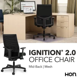 HON® Ignition 2.0 Ergonomic Mesh/Fabric Mid-Back Task Chair, Black