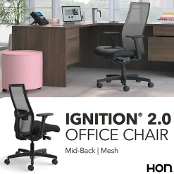 HON® Ignition 2.0 Mesh Mid-Back Office Chair, Black/Fog