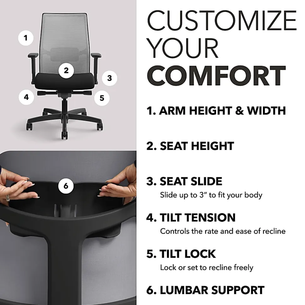 HON® Ignition 2.0 Mesh Mid-Back Office Chair, Black/Fog