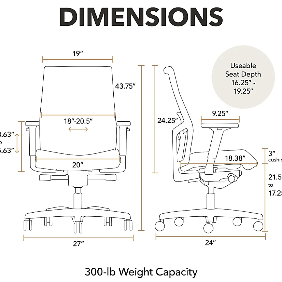 HON® Ignition 2.0 Mesh Mid-Back Office Chair, Black/Fog