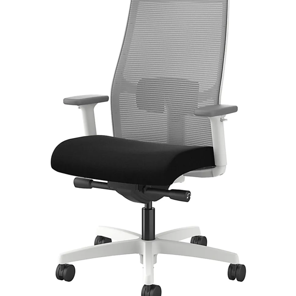 HON Ignition Mid-back Task Chair - Black Seat Color - Fog Back Color - Mesh Back Material - Designer White Frame Color - Mid Back - 1 Each