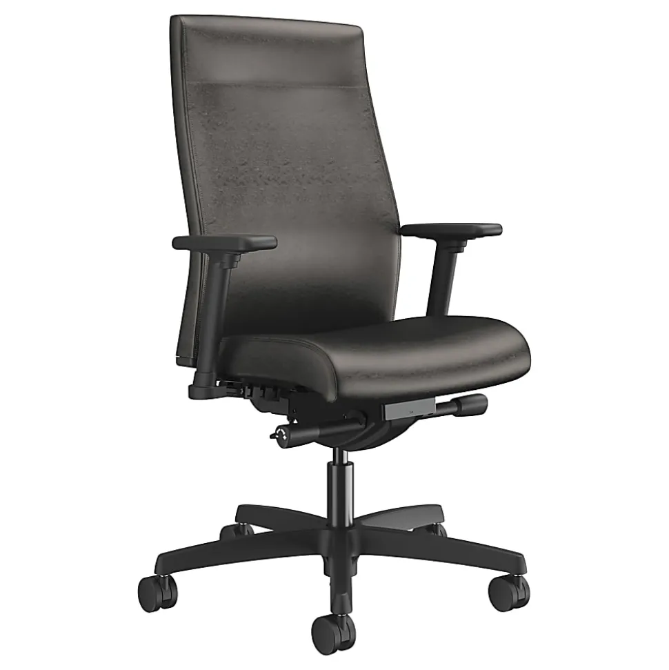 HON® Ignition® 2.0 Vinyl Mid-Back Task Chair With Fixed T-Arms, Black