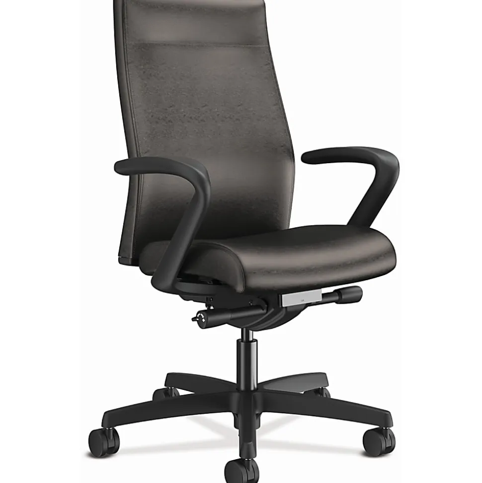 HON® Ignition® 2.0 Vinyl Mid-Back Task Chair With Fixed T-Arms, Black