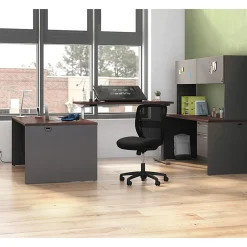 HON® 38000 Kneespace 60"W Computer Desk Credenza, Mahogany/Charcoal
