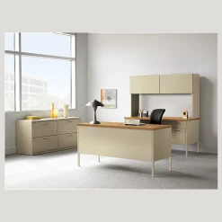 HON® Metro Classic 66"W Left-Pedestal Computer Desk, Harvest/Putty