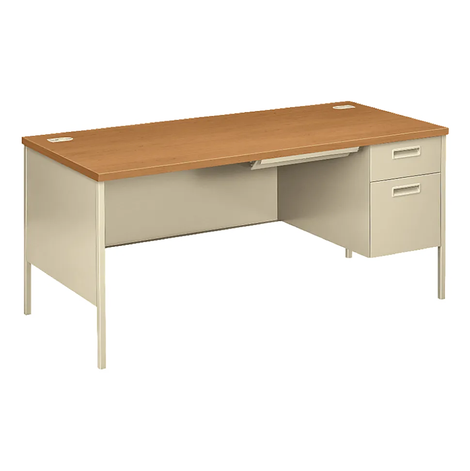 HON® Metro Classic 66"W Right-Pedestal Computer Desk, Harvest/Putty