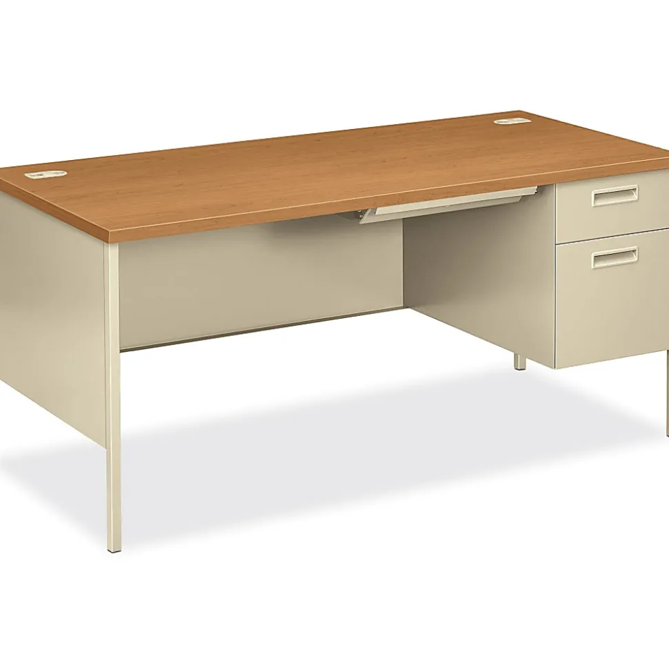 HON® Metro Classic 66"W Right-Pedestal Computer Desk, Harvest/Putty