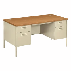 HON® Metro 60"W Classic Double-Pedestal Computer Desk, Harvest/Putty