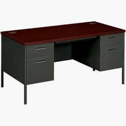 HONĀ® Metro 60"W Classic Double-Pedestal Computer Desk, Mahogany/Charcoal