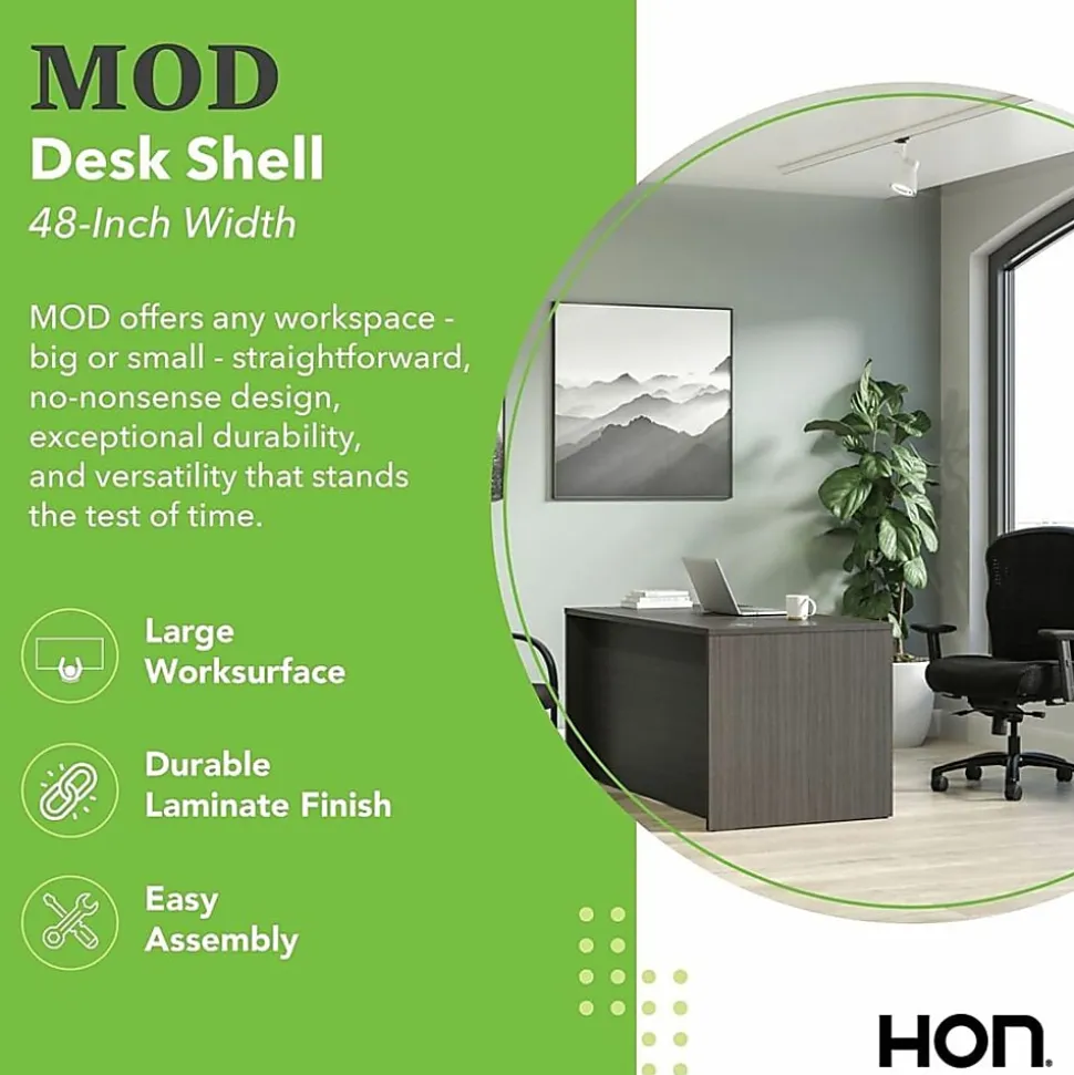 HON Mod HLPLDS4830 Desk Shell, 29"H x 48"W x 30"D, Slate Teak