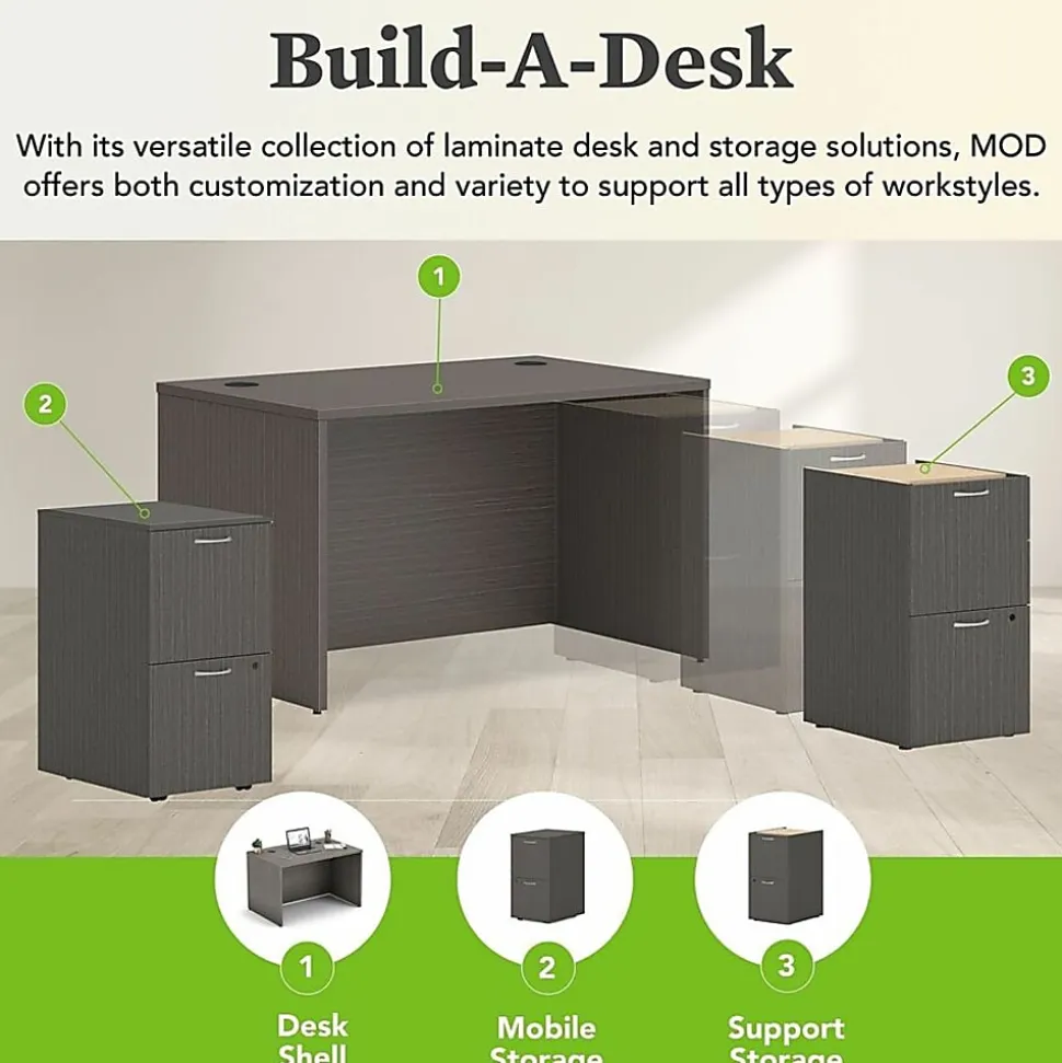 HON Mod HLPLDS4830 Desk Shell, 29"H x 48"W x 30"D, Slate Teak